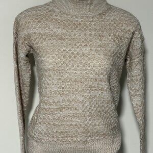 PINK CLOVER TAN & CREAM SWEATER TEXTURED DIAMOND WAFFLE PATTERN XS